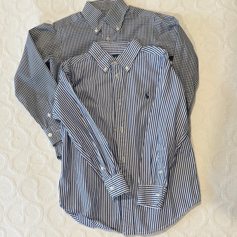 Boys Kids Gingham Polo Ralph Lauren Nsvy Striped Checkered Button Shirts XS 6